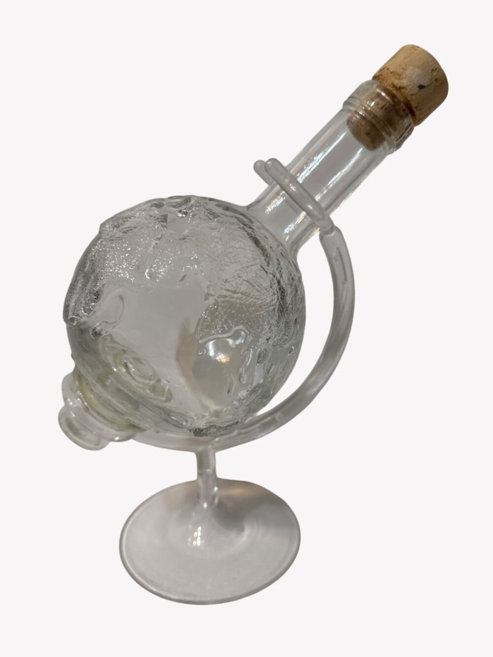 Vintage World Map Globe Design Glass Decanter Cork Stopper Plastic Stand Stamp
